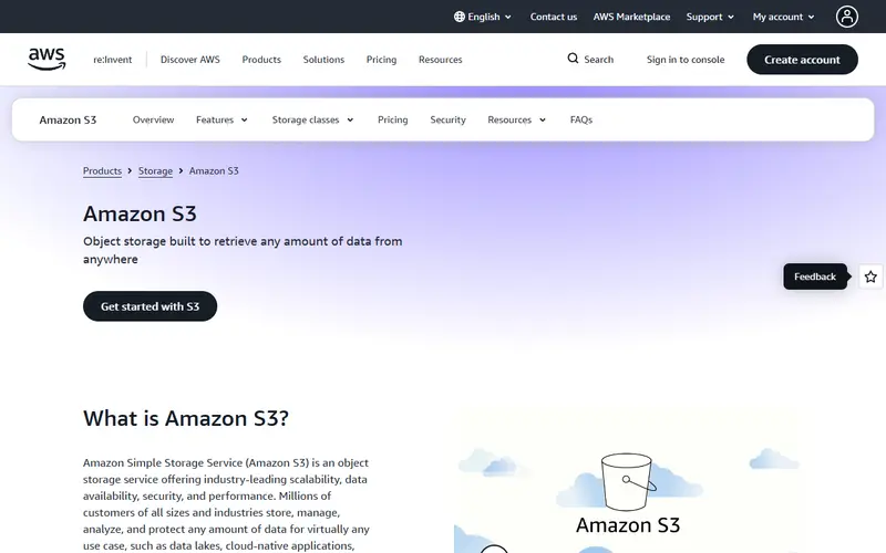 Amazon S3 homepage