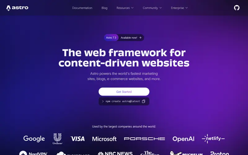 Astro homepage