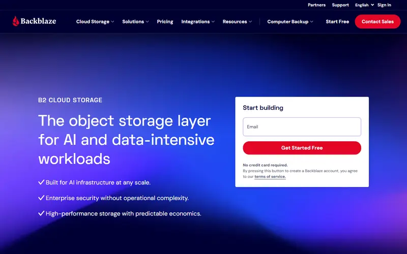Backblaze B2 Cloud Storage homepage