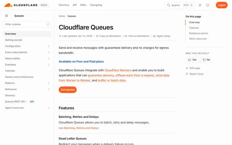 Cloudflare Queues homepage