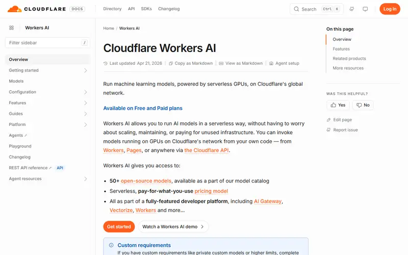 Cloudflare Workers AI homepage