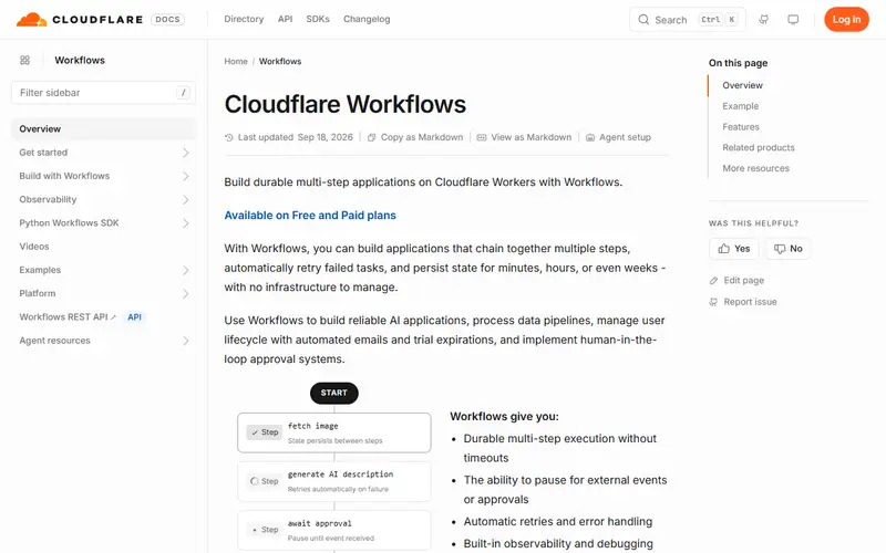 Cloudflare Workflows homepage