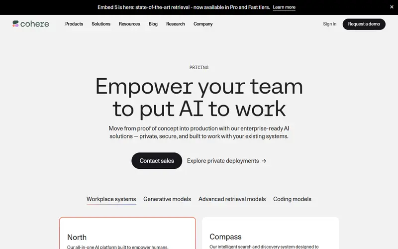 Cohere API homepage