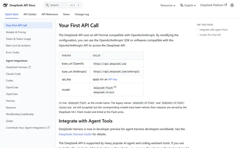 DeepSeek API homepage
