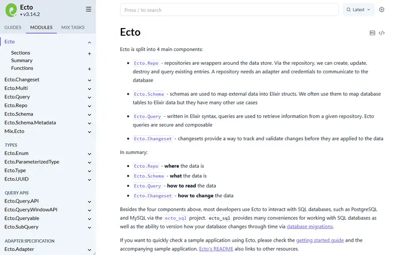 Ecto homepage