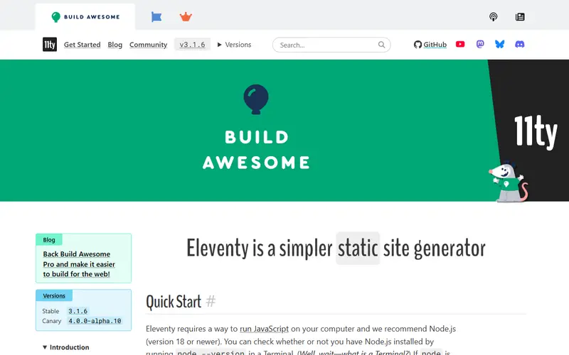 Eleventy (Build Awesome) homepage