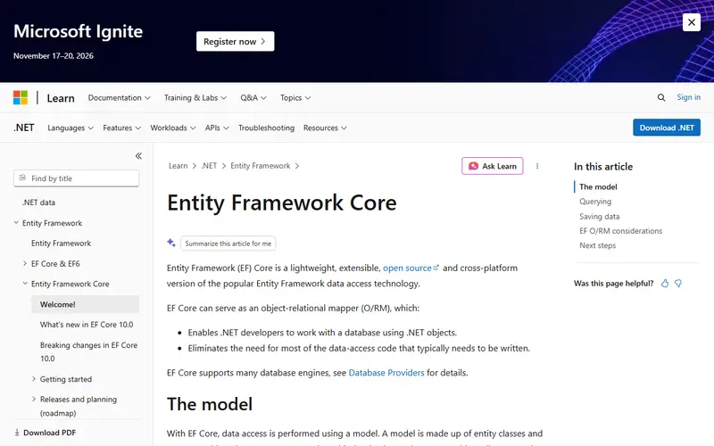 Entity Framework Core homepage