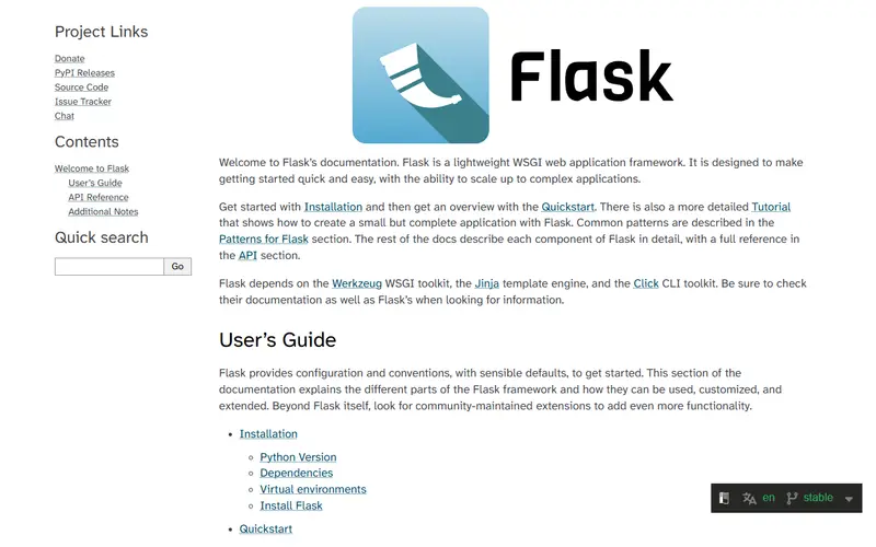 Flask homepage
