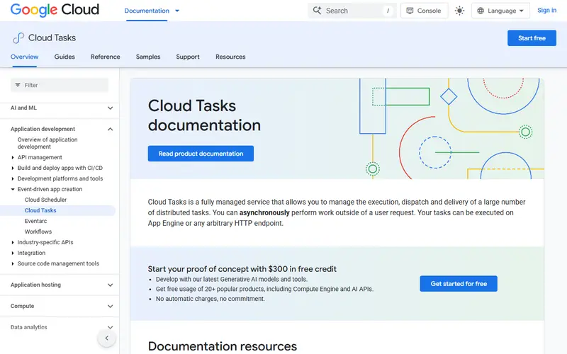 Google Cloud Tasks homepage