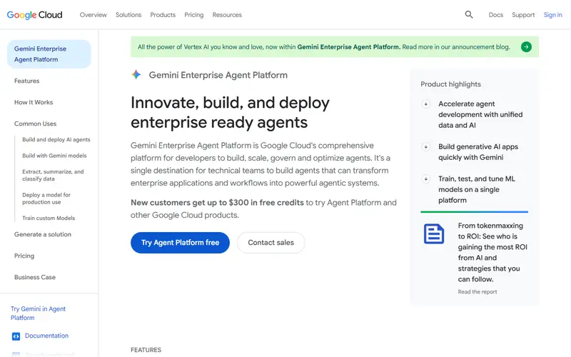Vertex AI (Gemini Enterprise Agent Platform) homepage