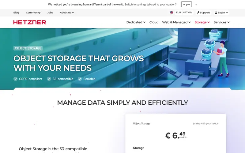 Hetzner Object Storage homepage