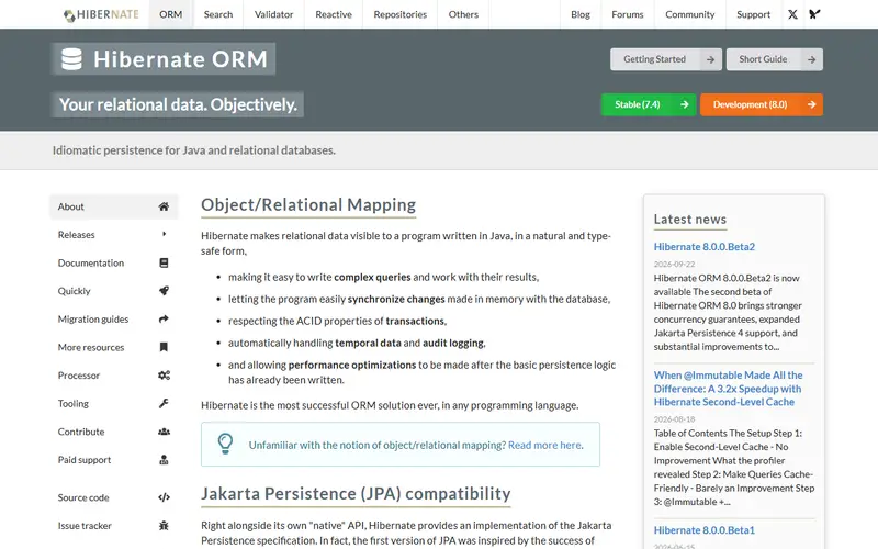 Hibernate ORM homepage