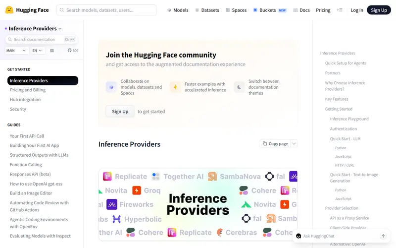 Hugging Face Inference Providers homepage