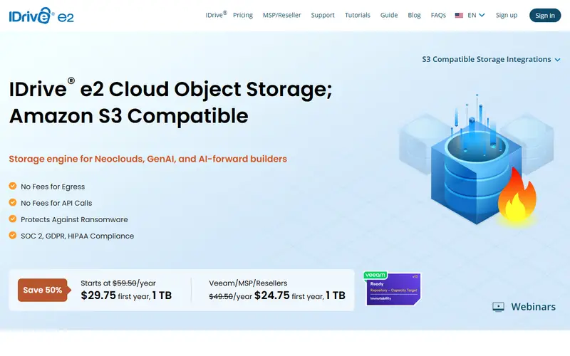 IDrive e2 homepage