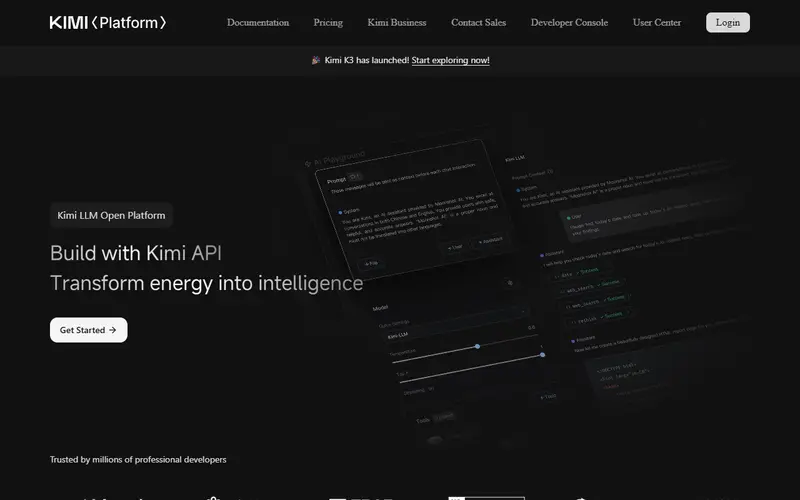 Kimi API (Moonshot AI Open Platform) homepage