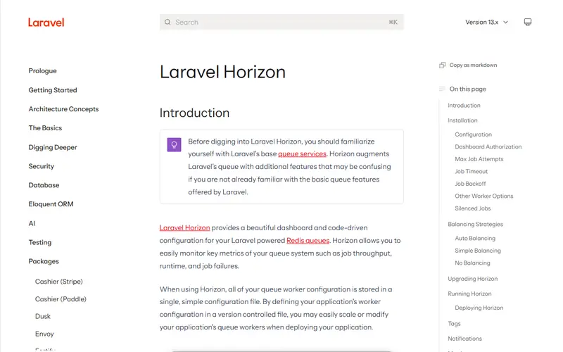 Laravel Horizon homepage