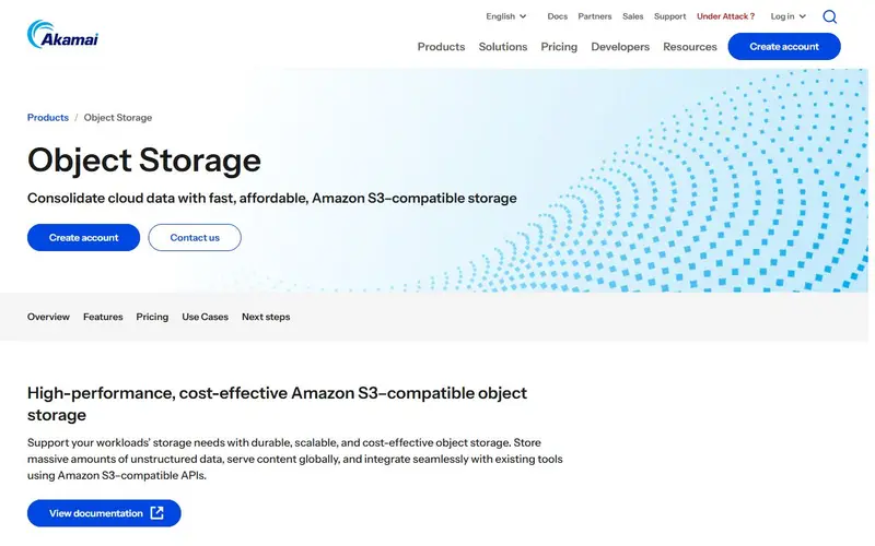 Akamai Object Storage (Linode) homepage