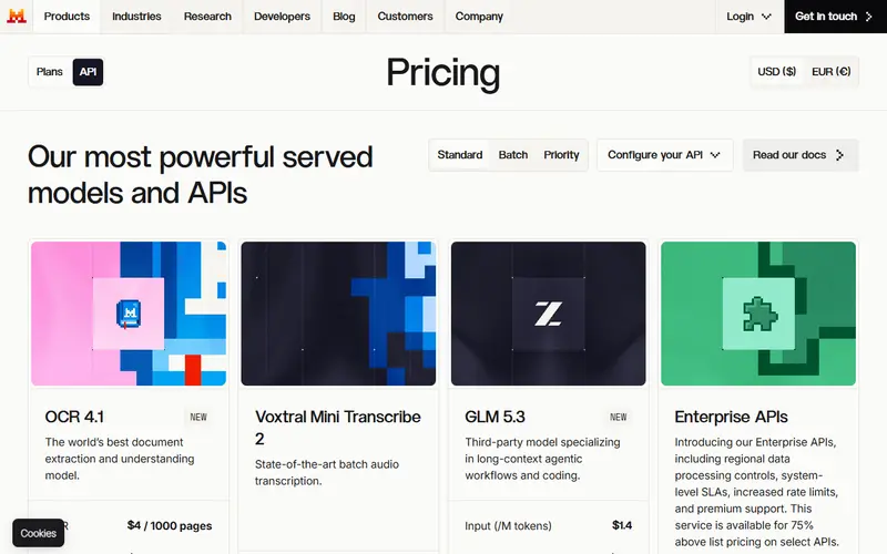Mistral API (Mistral Studio) homepage