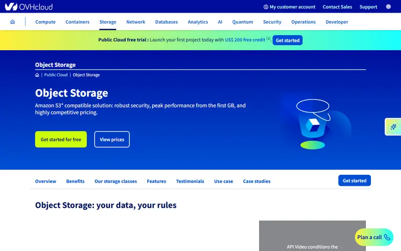 OVHcloud Object Storage homepage