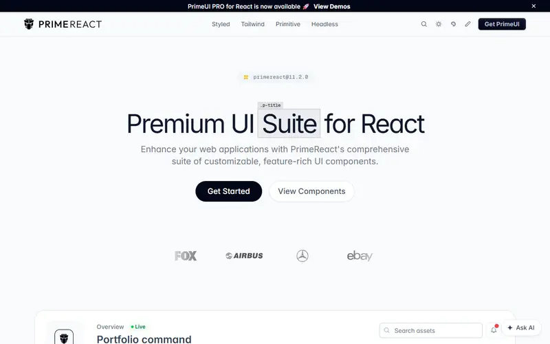 PrimeReact homepage