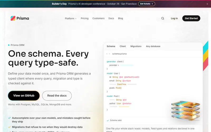 Prisma ORM homepage