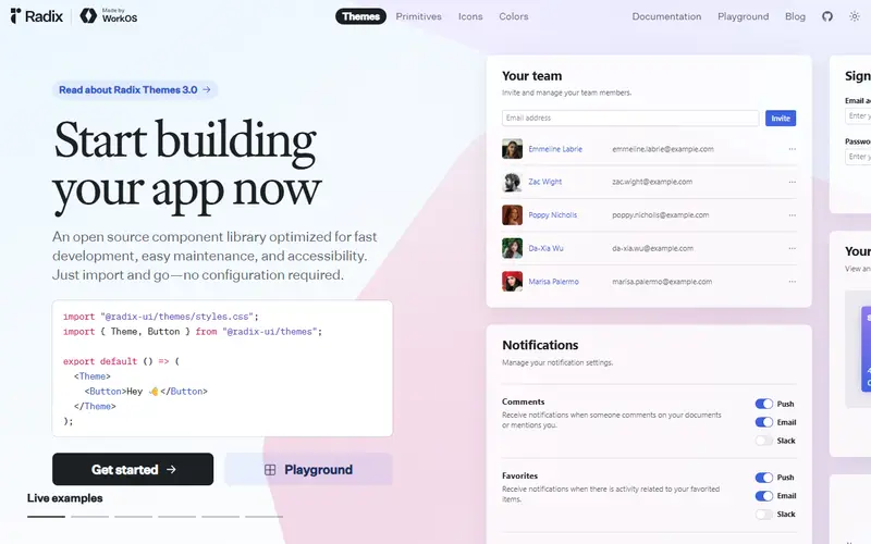 Radix UI homepage