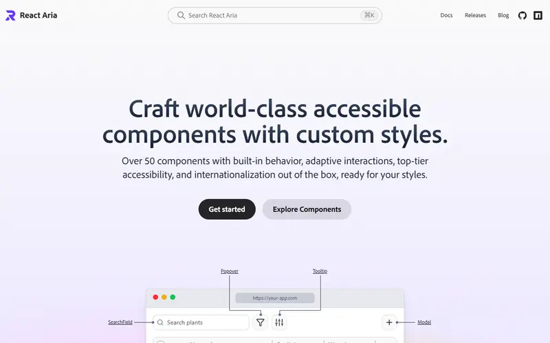 React Aria and React Spectrum homepage
