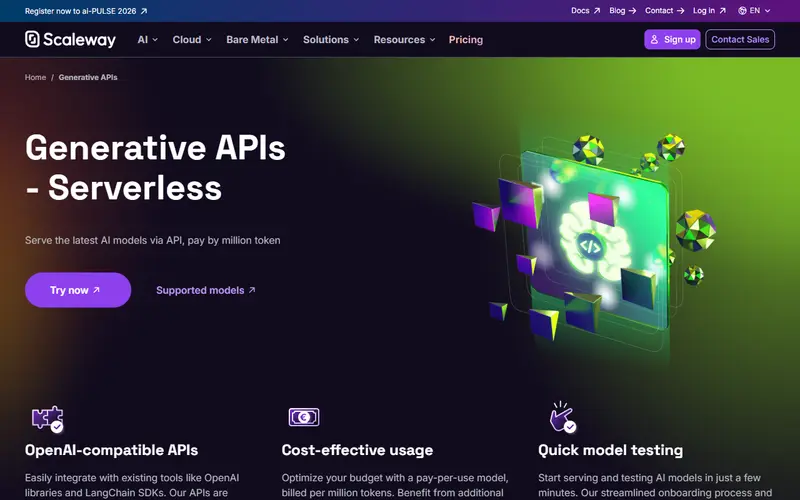 Scaleway Generative APIs homepage