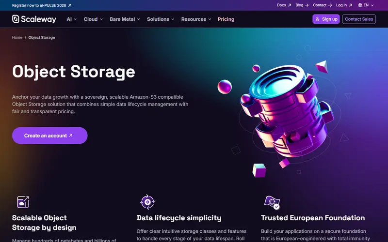Scaleway Object Storage homepage