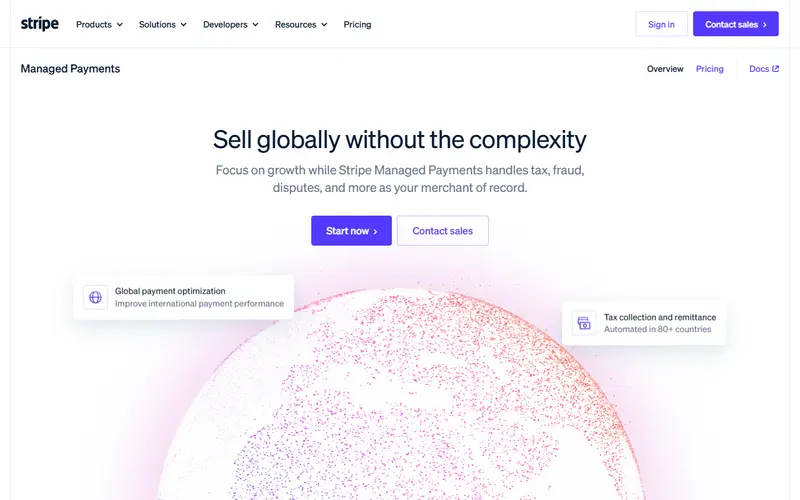 Stripe Managed Payments homepage