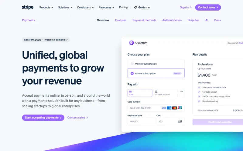 Stripe Payments homepage