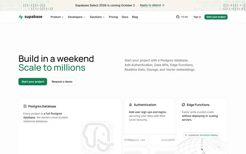 Supabase homepage