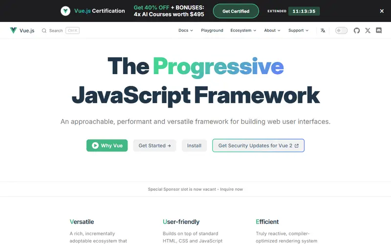 Vue homepage