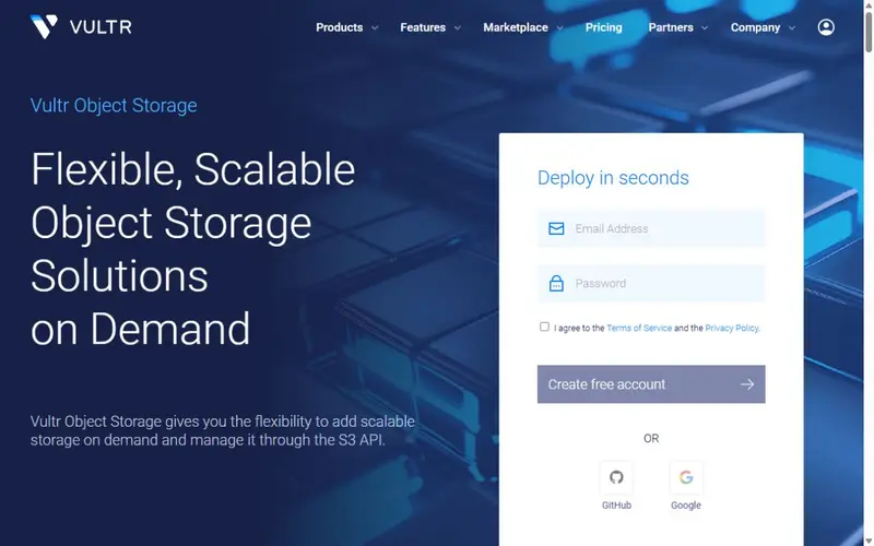 Vultr Object Storage homepage