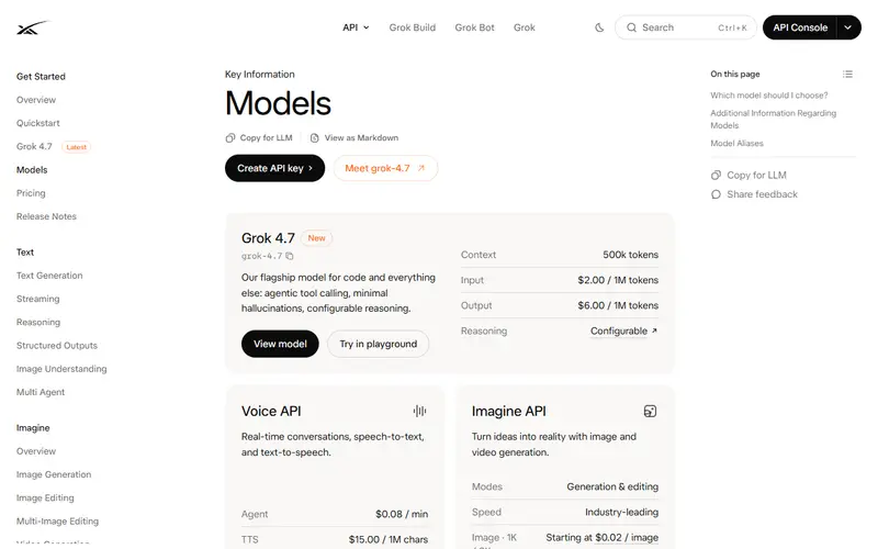 xAI API (Grok) homepage